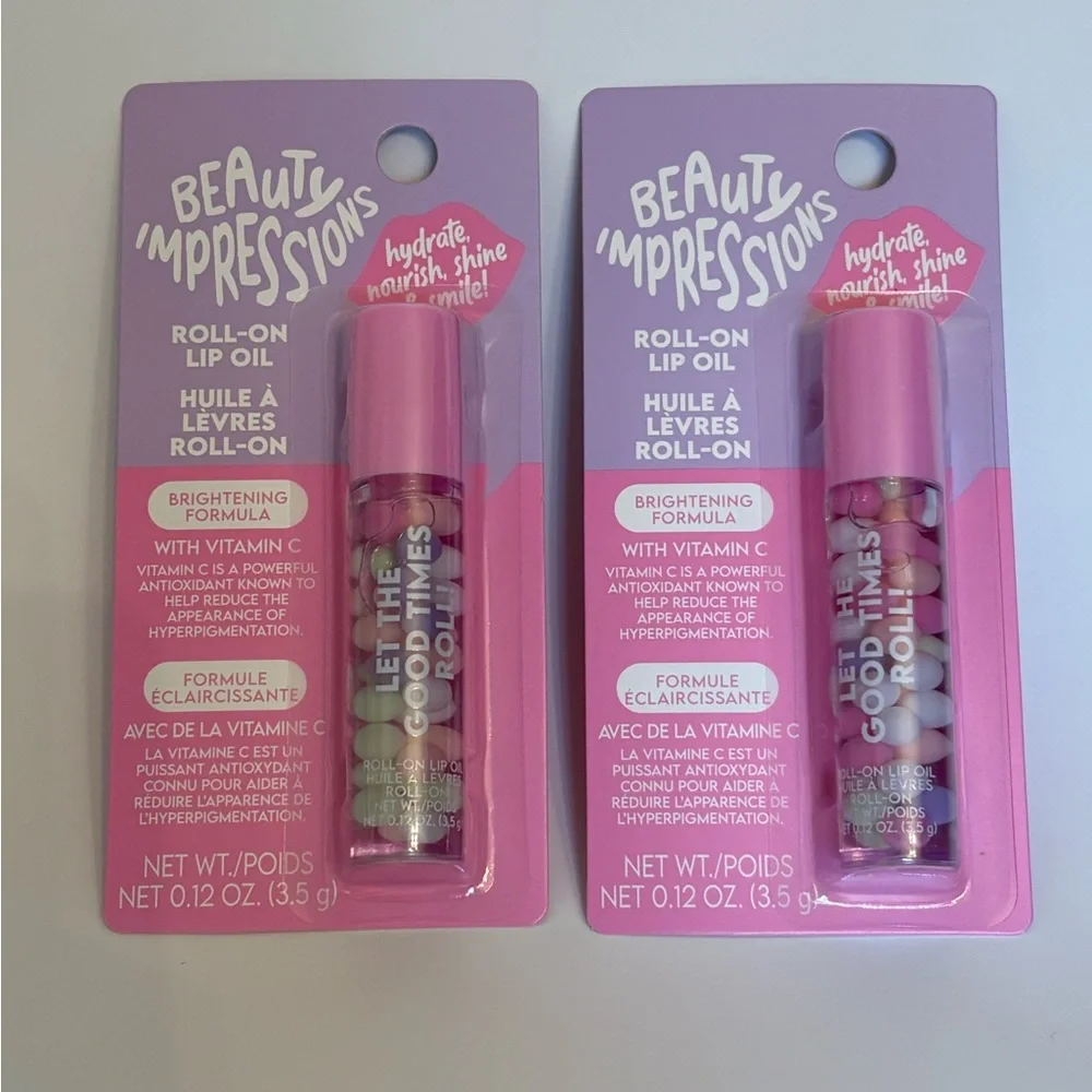 Beauty Impressions Lip Oil 80’s Retro Brightening Formula Clear Pink NEW 2pk